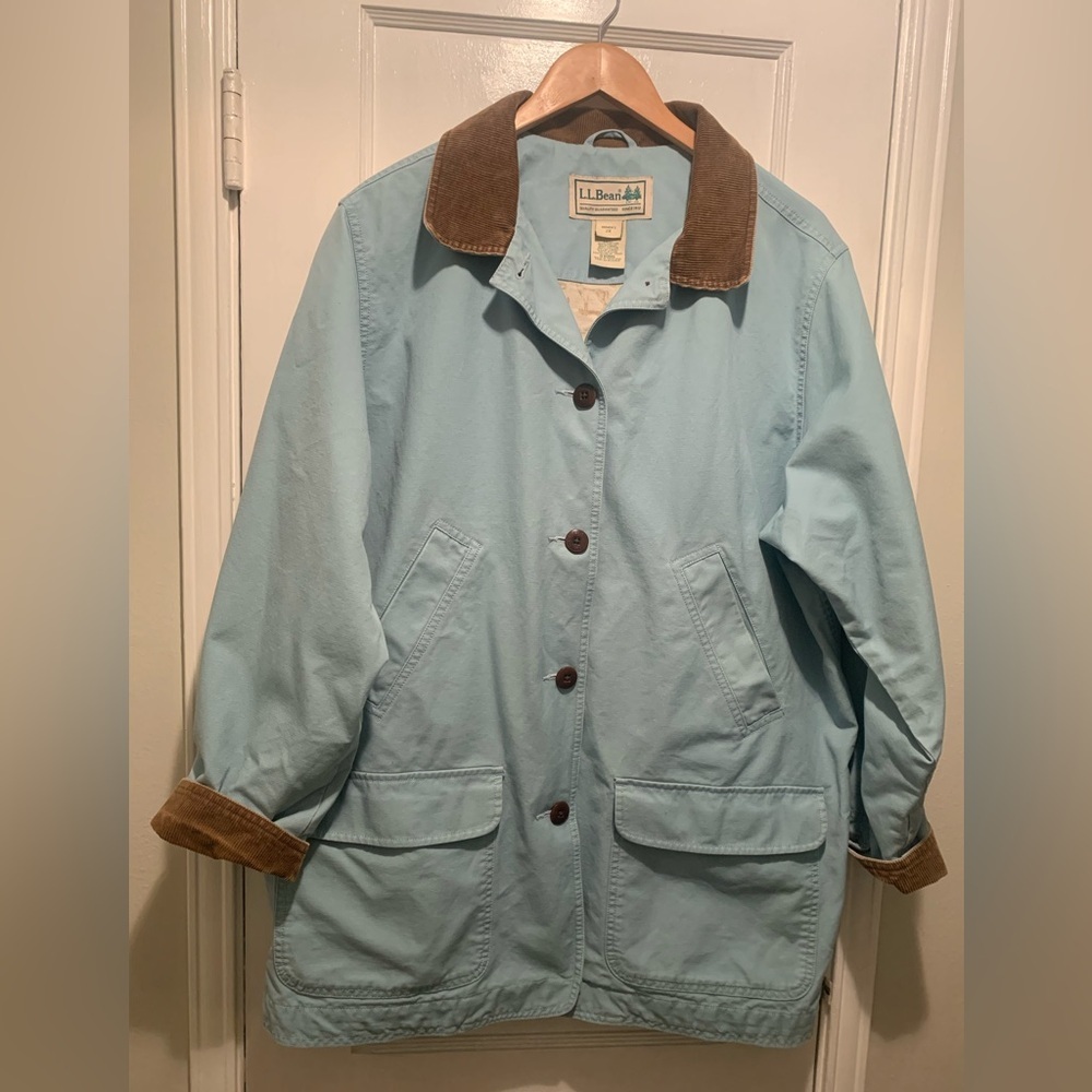 LL Bean Vintage Barn Coat Chore Coat Canvas Flannel Lining Size 2x Corduroy Trim